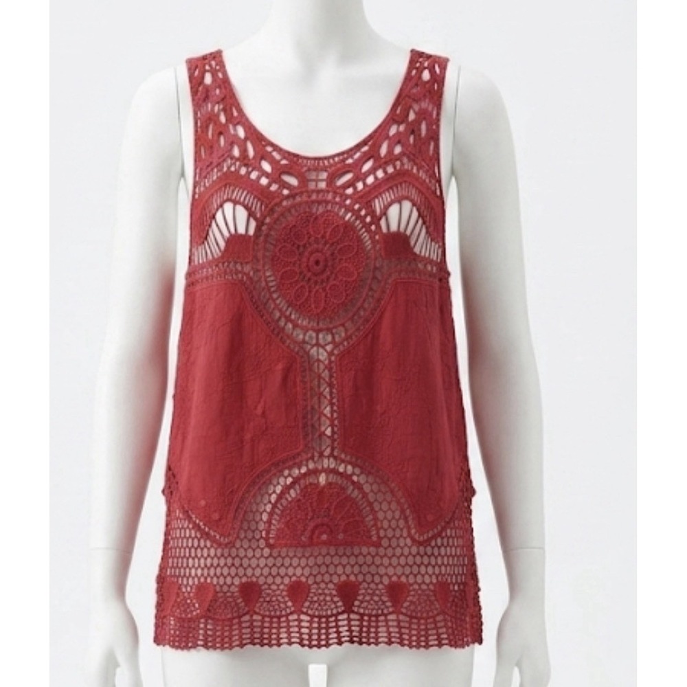 Boho Red Crochet Lace Tank Top Mandala Festival Hippie Sleeveless Shirt L